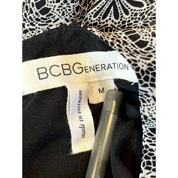 BCBG Womens A-Line Dress Round Neck Geometric Back Keyhole Black White Size M - Picture 7 of 9